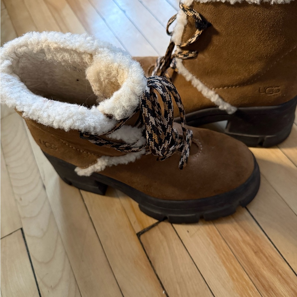 UGG Tan Shearling Lace-Up Boots